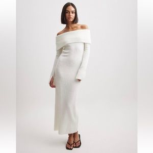 NA-KD White Off Shoulder Sweater Dress
